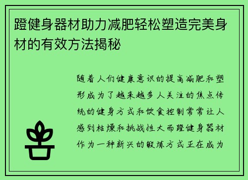 蹬健身器材助力减肥轻松塑造完美身材的有效方法揭秘